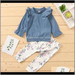 Odzież Baby, Maternity Drop Dostawa 2021 ZWF435 Toddler Niemowlę Dziecko Dzieci Flare Rękaw T Shirt Floral Spodnie Stroje Ustawia Pullover Cotton