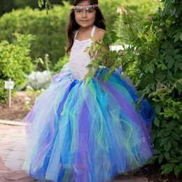 Girls Peacock Long Tutu Kids Fluffy Tulle Pettiskirts Underskirts Children Christmas Birthday Party Costume Skirts Cloth 210331