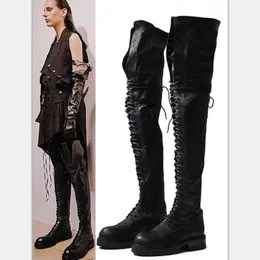 Boots Real Leather Lace-up Overknee Women Thick Sole Over The Knee Winter Shoes Riding Botas Altas Mujer Sobre Rodilla