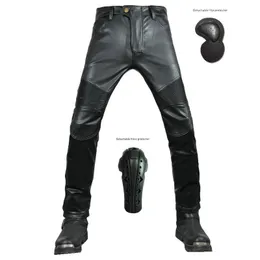 Pantaloni da corsa Moto Uomo Pelle PU con equipaggiamento protettivo Pantaloni dritti resistenti alle cadute Pantaloni da jogging antivento da motociclista