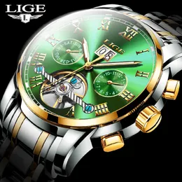 Lige男性は50メートルの防水自動メカニカル腕時計の男性ファッションのビジネスステンレススチールの日付ウォッチオスのrelojes 210527