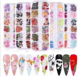 9 stilar 12 galler nail art design trä massa chips nagel ornament xmas halloween blandad dekoration DIY jul manikyr tillbehör