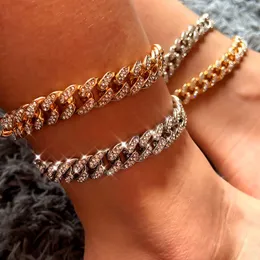 2021 Punk Miami Iced Out Cuban Link Chain Anklet For Women Gold Silver Color Crystal Bracelets Alloy Chunky Anklets Jewelry Gift