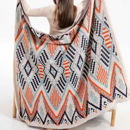 2021 cobertor estilo boêmio de malha jacquard feito à mão com pingente xale cobertor acrílico cochilo decorativo para sofá