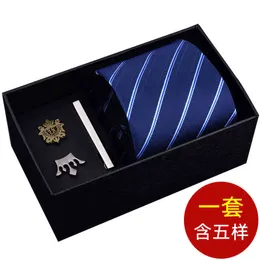 Krawatte Schal Corbata Geschenkbox für Männer 8cm Formale Business Tie Brosche Clip Fünf Stück Anzug Professionelle Blaue und weiße Streifen