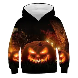 Moda Halloween Kostium 3D Dzieci Bluzy Dzieci Ubrania Dziewczyny Cartoon Dynia Druku Kapturem Boys Jesień Sweter Stroje 211110