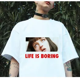 Spoof Harajuku White Female T-shirt T Summer Novelty Tee Shirt Femme Life is Boring Letters Print Women Tshirt 210522