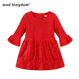 Mudkingdom Toddler Girls Sukienka Rose Flary Flare Sleeve Lace Urodziny Dresses 210615