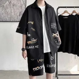 HYBSKR 2021 Sommer Neue Große Größe Casual Männer Chic Anzug Koreanischen Stil Baggy Kurzarm Shirts Lose Gerade Hip Hop shorts Männlichen Y0831