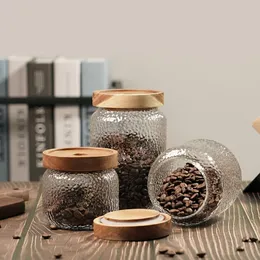 Storage Bottles & Jars Japanese Style Hammered Glass Sealed Jar Creative Bamboo Wood Lid Tea Kitchen Large Capacity Coffee