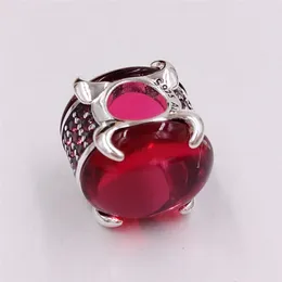 925 Sterling Silver fashion jewelry pandora Fuchsia Rose Oval Cabochon charms chain diy bracelet making supplies kit kids women beads crystal necklace 799309C01