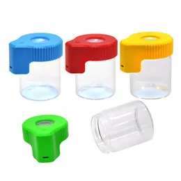 Smoking Accessories Plastic & Glass Light-Up LED Air Tight Proof Storage Magnifying Jar Viewing Glowing Tobacco dry herb Container 155ML Multi-Use Pill Box Bottle Case
