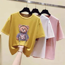 Wwenn Oversized z krótkim rękawem Tassel T Shirt Kobiety Topy Letnie Piłki Różowa Kobieta Tshirt Bawełniane Ubrania Hurtownie Teees 210507