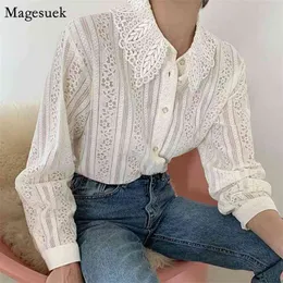 Turn-down Collar Embroidery Lace Women's Blouse Casual Long Sleeve Button Loose Shirt Tops Vintage Elegant Blouses 12722 210512