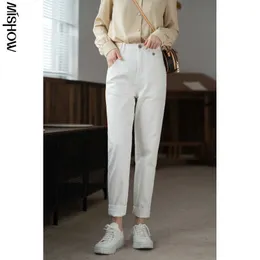 Mischow 2021 Frühlingsjeans für Frauen Knielange Streetwear Hohe Taille Weiß Demin Hose Weibliche Mode Pants MX21A2270 H0908