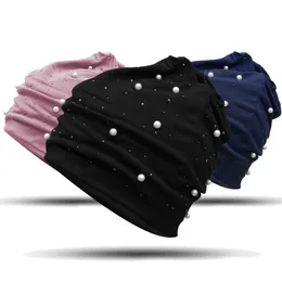 Kobiety Pearl Beans Baggy Skullies Kapelusze Bawełniane Czapki Elastyczne Kapelusz Hedging Miękka Elastyczność Oversized Slouch Beanie Hat Wiatroodporny