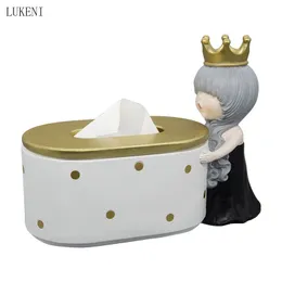 Nordic Creative Resin Crafts Little Princess Tissue Light Luxury Pumping Box Home Decoration 210414