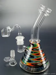 Colorful Mini Beaker glass bong water pipe hookahs high quanlity recycler dab oil rigs with bucket nail 14.5MM Joint