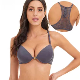 Miaoersidai sexy feminino tamanho grande sutiã push up para reunir sexy sutiã de renda bela volta encolhe peito conveniente fivela frontal 211217