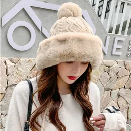 Cloches Beanies Women's Wool Ball Plush Warm Pullover Hat Outdoor Autumn Winter Cold Proof Fashion Lovely Skullies Girl Knitted