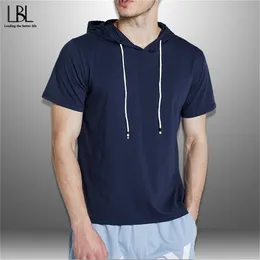 Summer Hooded Koszulki Mężczyźni Solidna Tshirt Mężczyzna Sportswear Męskie Krótki Rękaw Baptpie Outwear Tees Mężczyzna Przyjazd Top Plus Rozmiar 210714