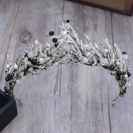Baroque Bronze Vintage Princess Hair Crown Handmade Artificial Pink/Black Quinceanera Wedding Accessory wear 210616