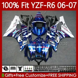 Ciało formy wtryskowej dla Yamaha YZF R 6 600 CC YZF-R6 YZF600 2006-2007 Metal Blue BLK Moto Nadwozie 98NO.16 YZF R6 600CC YZFR6 06 07 YZF-600 2006 2007 OEM Zestaw do błótwa OEM 100% Fit