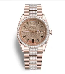 Mestre, relógio, luxuoso e nobre, caixa de ouro rosa, cinta de diamante, 36 mm, vidro de safira, movimento mecânico automático, calendário de dia, venda por atacado