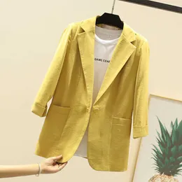 여성 공식 Workwear Office 유니폼 디자인 블레이저 여성 Feminino 7-Point Sleeve Linen 및 Jackets 210930
