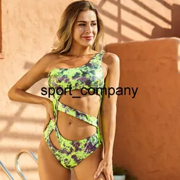 2021 One Piece Bikinis Kobiety Hollow One One Shoulder Swimwear Kobiet Lato Zielona Drukarnia Plażowa Swimsuits