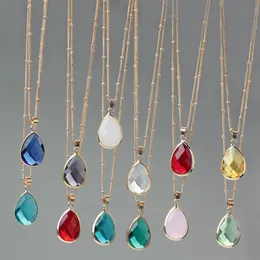 12 Colors Birthstone Water Drop Pendant Teardrop Glass Crystal Charm Necklace Women Jewelry