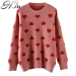 H.SA Kobiety Knitwear Sweet Heart Pull Style Kawaii Cute Scakerzy Uciekli ciepłe kaszmirowe swetry 210417