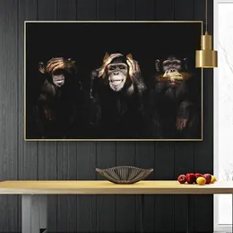 Dark Wise 3 Monkey Gorilla Pictures Animal Posters And Prints Canvas Painting Wall Art For Living Kids Room Decoration