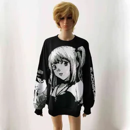 Cienkie anime Death Note Misa Amane Cosplay Topy Bluza Dziewczyna Harajuku Streetwear Koreański Oversize Pullover Bluza Kobiety Bluzy Y211118