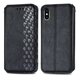 Business 3d Square Leather Wallet Fodral för iPhone 13 12 11 Pro XR XS Max 8 7 6 SE 2020 CUBE Sparkle Suck Magnetic Closure Holder Stand Flip
