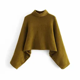 Winter Wonter Winter Bat sleeve ZA button Female Turtlenec Solid color short sweaters 210520