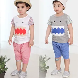 H Boys Clothes Suits Big Mouth Teeth Kid Sport Suit Children Tees Shirts Top Shorts Pant 100% Cotton 210413