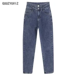 Guuzyuviz blauw grijs super stretch jeans vrouw moeder hoge taille plus size denim harembroek dames jean broek femme 5XL casual H0908