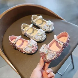 Kids Shoes Children's Leather Shoes Girls Crystal Shoes Bow-knot Rhinestone Bling Shiny Shoe For Wedding Party Dress