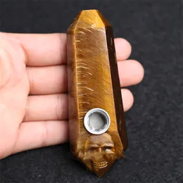 Natural Yellow Tiger Eye Stone Hexagonal Crystal Skull Cigarette Holder Original Characteristic Fashion Pipe Energy Gift