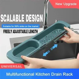 Teleskopowy zlewozmywakowy uchwyt do przechowywania Taca Home Kitchen Organizer Sponge Soap Regulowany koszyk z barem ręcznika 211112