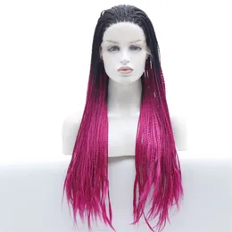 HD Box Braided Synthetic Lace Front Wig Simulation Human Hair Frontal Braids Wigs Wigs Wigs 19813-iiipink