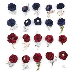 Pins, Brooches Red Royal Blue Rose Flower Brooch Women Men Jewelry Pin Bride Groom Collar Breastpin Corsage Dress Coat Accessories