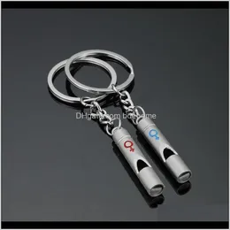 Keychains Fashion Aessory Drop Delivery 2021 Par Metal Multifunction Whistle Pendant med nyckelring Kindrande för utomhusöverlevnad Emergency Emergence