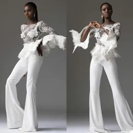 2 st BRIDAL PROM DRESSES CUSTOM MADE LAND SLEEVE SE THRU 3D Flower Appliques Formell Party Dress Women Pant Suits
