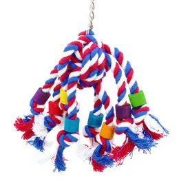 Andra Bird Supplies Tillbehör Slitstarkt Utbildning Budgie Med Hook Stående Swing Cockatiel Hängande Bomull Blend Parrot Chew Toy Pet