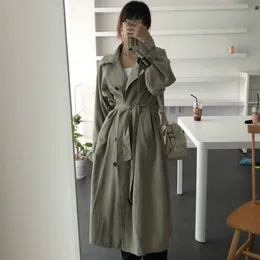 drop shipping korean turndown collar sash trench coats women long loose female fashion doublebreasted windbreaker overcoats 97s4