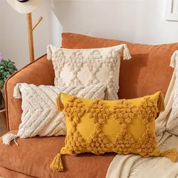 Tassel poduszka pokrywa 30x50 cm/45x45cm haftowane okładki poduszki domowej sofa na sofę do salonu beżowy żółty 220217