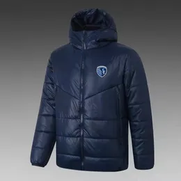 21-22 Sporting Kansas City Men's Down Hoodie Jacket Winter Leisure Sport Coat Full zipper Sports Outdoor Warm Sweatshirt Logo Custom