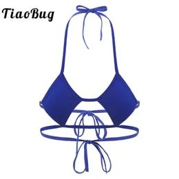 Bras TiaoBug Mulheres Halter Rhombic Forma Copos Backless Auto-tie Mini Micro Bikini Bra Tops Feminino Cor Sólida Sexy Lingerie Bralett237P